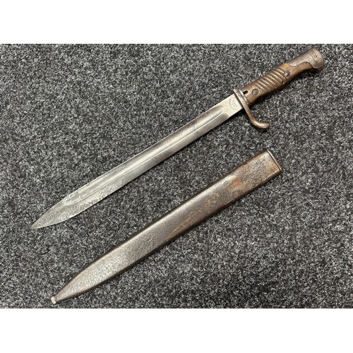 3182 - WW1 Imperial German Butcher Bayonet with single edged fullered blade 365mm in length, maker makered ... 