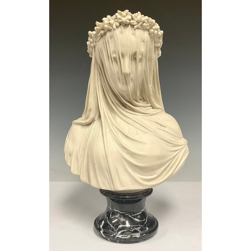 72 - Filli Firenze, after, Veiled Lady, composite marble bust, black marble pedestal base, 36cm high