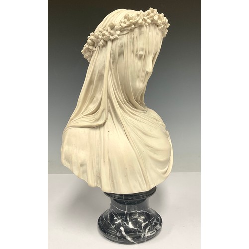 72 - Filli Firenze, after, Veiled Lady, composite marble bust, black marble pedestal base, 36cm high