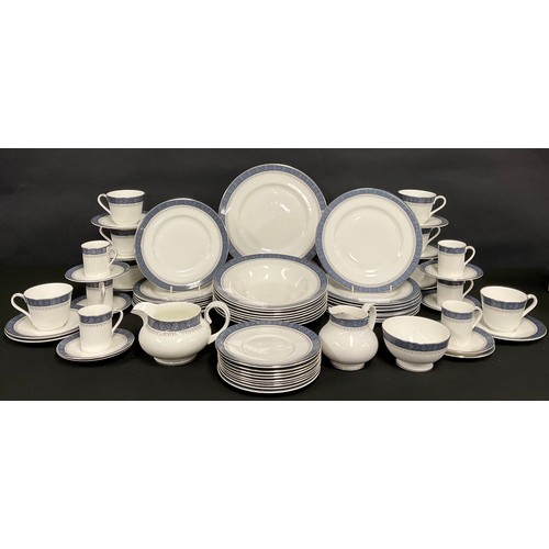 90 - A Royal Doulton Sherbourne blue pattern dinner and tea service, inc plates, cups and saucers, sugar ... 