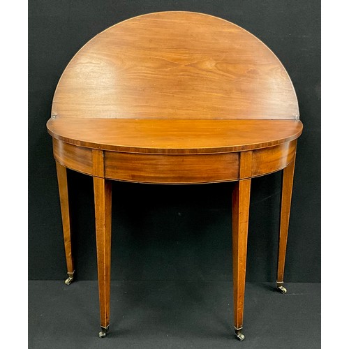 146 - A 19th century mahogany Demi-lune tea table, 75cm high x 97cm wide x 43cm deep.