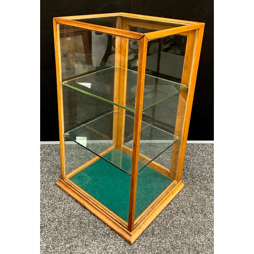 147 - A Table top bijouterie display cabinet, glazed oak case, with single full height door enclosing two ... 