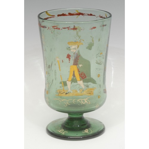 170 - A Kaiser Wilhelm II commemorative green glass and enamel goblet, bearing the coat of arms of the Hou... 