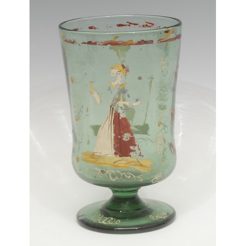 170 - A Kaiser Wilhelm II commemorative green glass and enamel goblet, bearing the coat of arms of the Hou... 