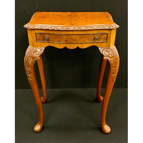 191 - A Georgian style walnut and burr walnut serpentine lamp table, well-figured burr walnut top, with a ... 