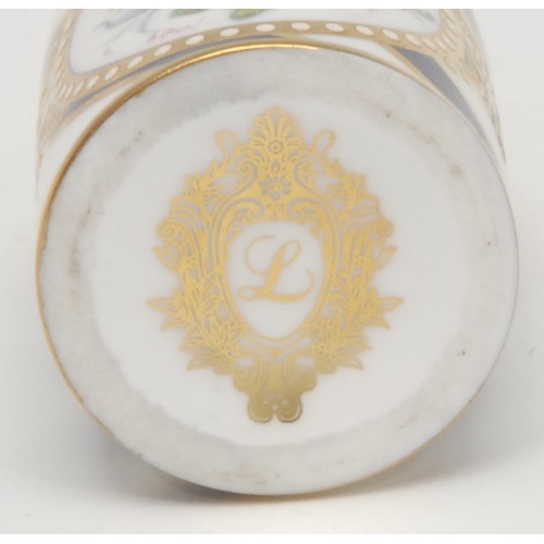 47 - A Lynton porcelain barrel-shaped scent bottle, painted by Stefan Nowacki, monogrammed, with a musica... 