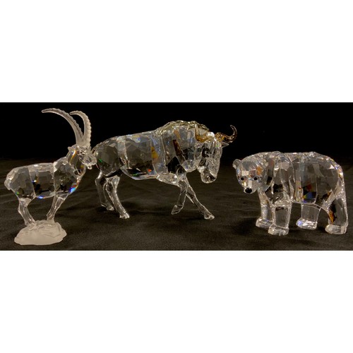 49 - Swarovski Crystal models including; Water Buffalo, 17cm long, Ibex, 10cm long, Bear, 9cm long, all w... 