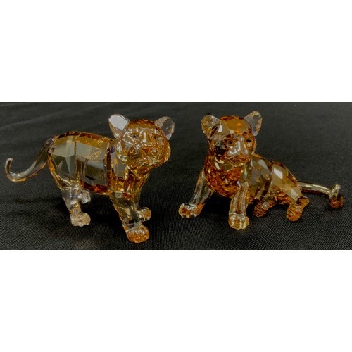 50 - Swarovski Crystal model Tiger cubs, 9cm long, with certificate and both boxed (2)