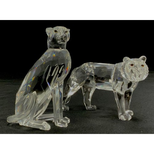 51 - Swarovski Crystal model including; Cheetah, 10cm high with certificate, Tiger, 14cm long, both boxed... 