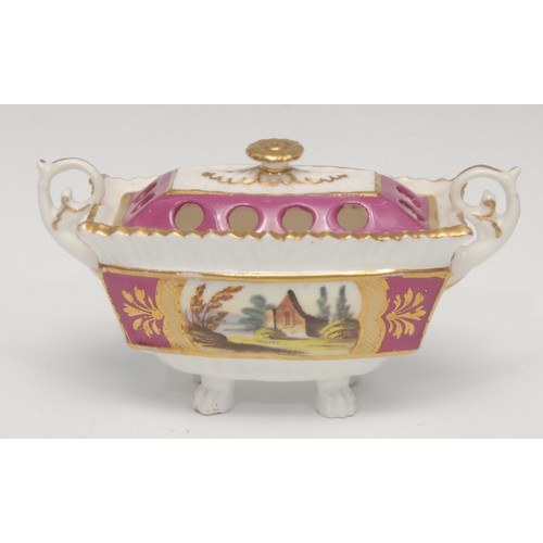 52 - A Chamberlain Worcester porcelain named view shaped rectangular miniature basket, painted with St. L... 