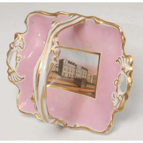 52 - A Chamberlain Worcester porcelain named view shaped rectangular miniature basket, painted with St. L... 