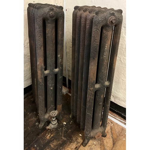 1 - Architectural Salvage - a Rococo style six section, three-bar cast iron radiator, 117cm high x 48cm ... 