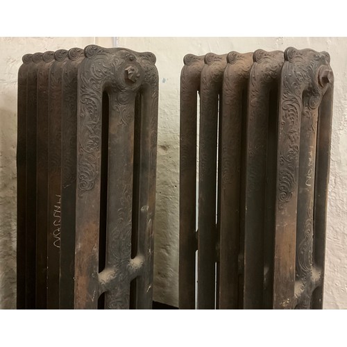 1 - Architectural Salvage - a Rococo style six section, three-bar cast iron radiator, 117cm high x 48cm ... 