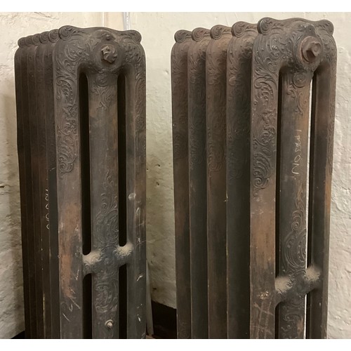 1 - Architectural Salvage - a Rococo style six section, three-bar cast iron radiator, 117cm high x 48cm ... 