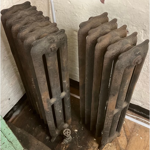 1 - Architectural Salvage - a Rococo style six section, three-bar cast iron radiator, 117cm high x 48cm ... 