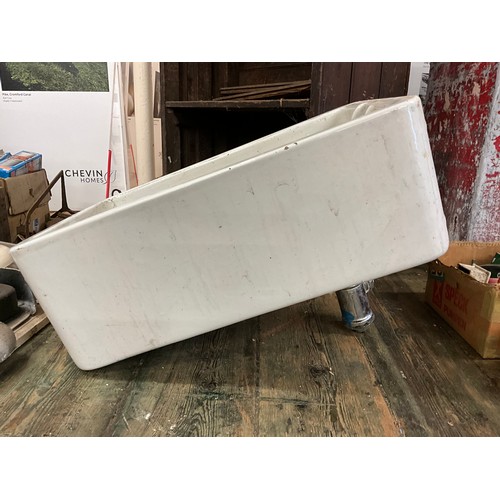 9 - A large Belfast sink, 26cm deep x 71cm x 47cm;  another smaller, 21cm high x 46cm x 39cm, (2).