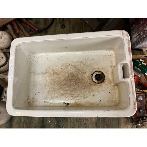 9 - A large Belfast sink, 26cm deep x 71cm x 47cm;  another smaller, 21cm high x 46cm x 39cm, (2).