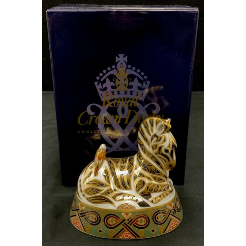 59 - A Royal Crown Derby paperweight, Zebra, silver stopper, 14cm, boxed.