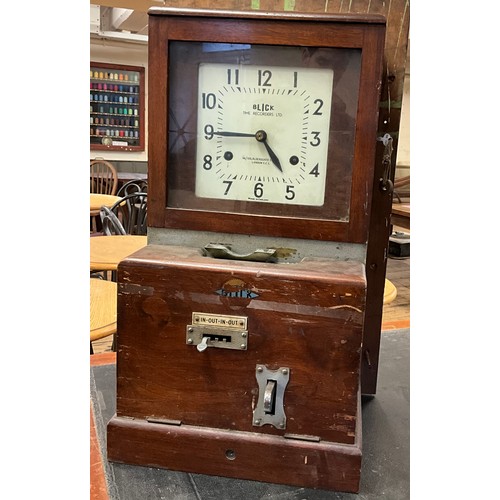 42 - A Blick Time Recorders Ltd., mechanical clocking-in machine, 69cm high x 39cm wide x 31cm deep.