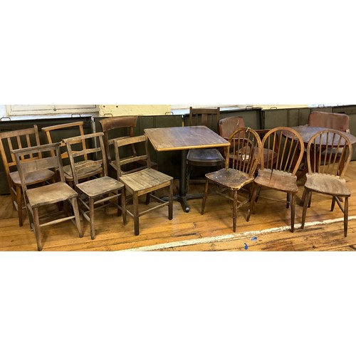 44 - Cafe tables and chairs - various chairs - elm chapel chair, spindle back chairs, ladder back chairs,... 