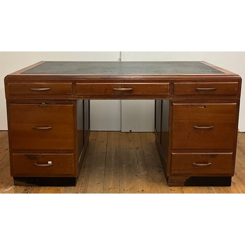 111 - An oak twin pedestal writing desk, inlaid top, 78cm height, 152cm width, 90cm depth
***Please note t... 