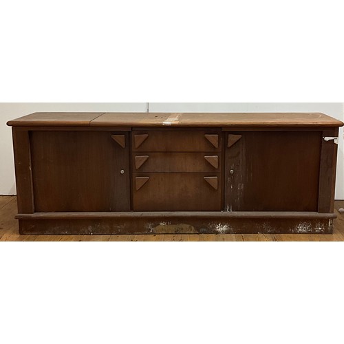 112 - A 20th century sideboard, two retractable cupboard doors, three draws, 69.5cm high, 195cm wide, 50cm... 