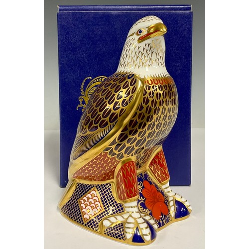 5024 - A Royal Crown Derby paperweight, Bald Eagle, gold stopper, 17.5cm, printed mark in red, boxed