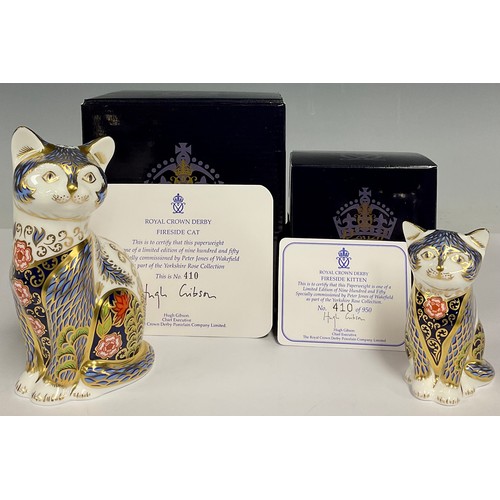 5008 - A pair of Royal Crown Derby paperweights, Fireside Cat and Fireside Kitten, exclusively commissioned... 