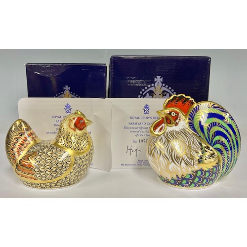 5193 - An associated pair of Royal Crown Derby paperweights, Farmyard Cockerel, limited edition 1,072/5,000... 