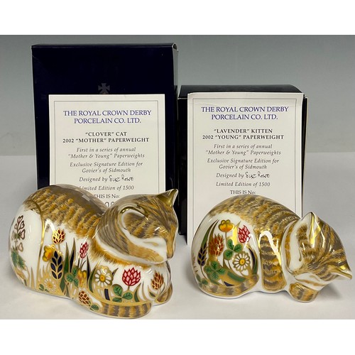 5001 - A pair of Royal Crown Derby paperweights, Clover Cat and Lavender Kitten, Goviers of Sidmouth exclus... 