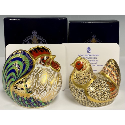 5194 - An associated pair of Royal Crown Derby paperweights, Farmyard Cockerel, limited edition 494/5,000, ... 