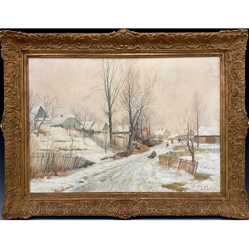 210 - ** Cranleigh (English School, 19th/20th century) 
Children Tobogganing 
signed, oil on canvas, 49cm ... 