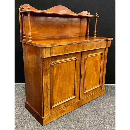 278 - A William IV mahogany Chiffonier, the serpentine-shaped quarter galleried top with single shelf, and... 