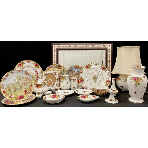 344 - Royal Albert Old Country Roses ware including; table lamp, vases, trinket tray, decorative plates, c... 