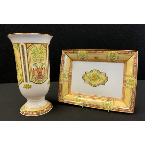 346 - Royal Worcester Versailles pattern vase , similar rectangular dish, printed marks (2)