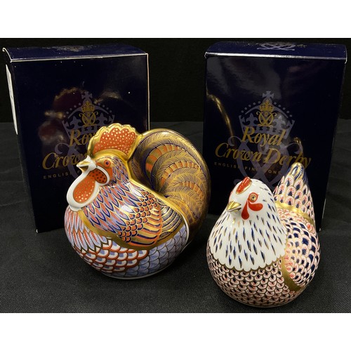 349 - Royal Crown Derby paperweights including; Cockerel and Chicken, both gold stoppers and with boxes (2... 