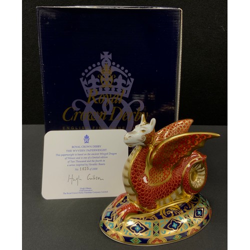 353 - Royal Crown Derby ‘Wyvern’ paperweight dragon, limited edition of 1425/2000, gold stopper, boxed