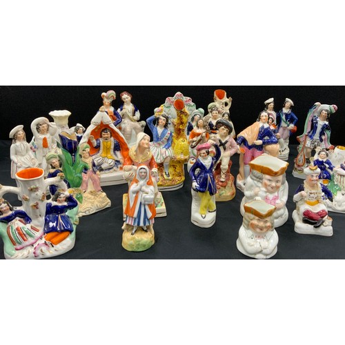 361 - A collection of 19th century Staffordshire figures; Courting couples, spill vases, Prince seated, 19... 