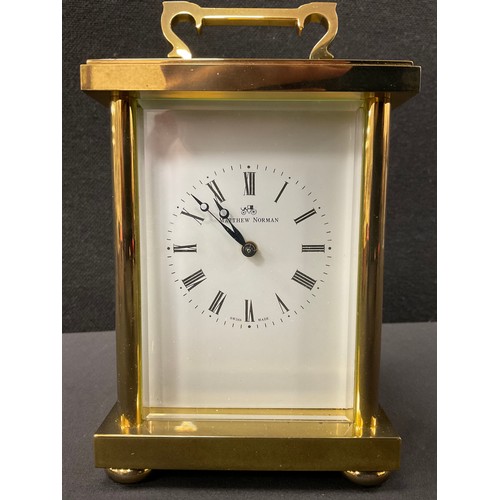 236 - A large Matthew Norman brass cased carriage clock, Swiss 17 jewel movement, 17cm high, 10cm wide, 9c... 