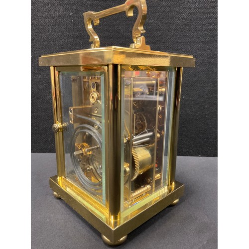 236 - A large Matthew Norman brass cased carriage clock, Swiss 17 jewel movement, 17cm high, 10cm wide, 9c... 