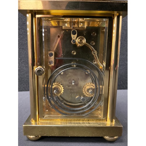 236 - A large Matthew Norman brass cased carriage clock, Swiss 17 jewel movement, 17cm high, 10cm wide, 9c... 