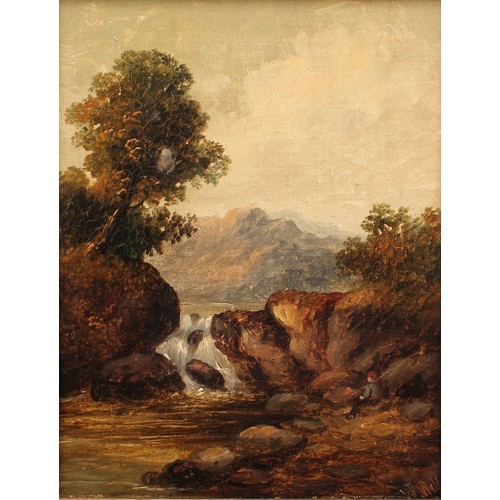 406 - W. Wells (English School) 
The Cascade 
signed, oil on canvas, 23cm x 18cm, Rococo style frame