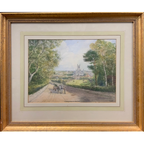 415 - S.J. Nash, ‘Canterbury Cathedral from Hathledown’, signed, titled, watercolour, 49cm x 58 cm.