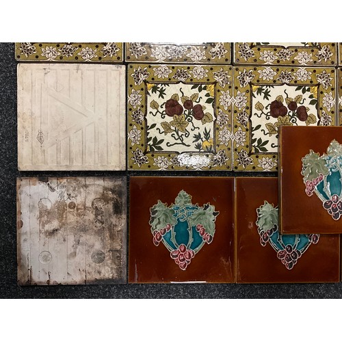 416 - A set of twelve Sherwin and Cotton square six inch glazed ceramic tiles, c.1880;  and five Art Nouve... 