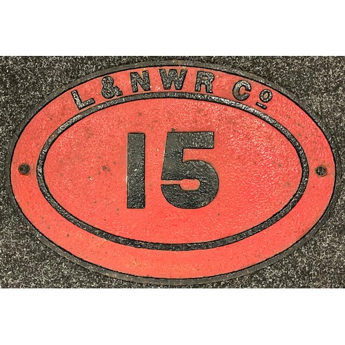 422 - An L & NWR Co., Bridge Plate, cast with the number 15 in bold, red and black, oval, 30cm x 45cm.