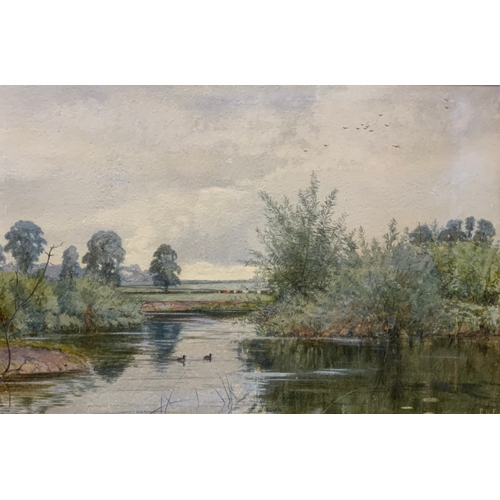 428 - R.W.F, Day break, a pond near Ely, signed, watercolour, 54cm x 43cm.