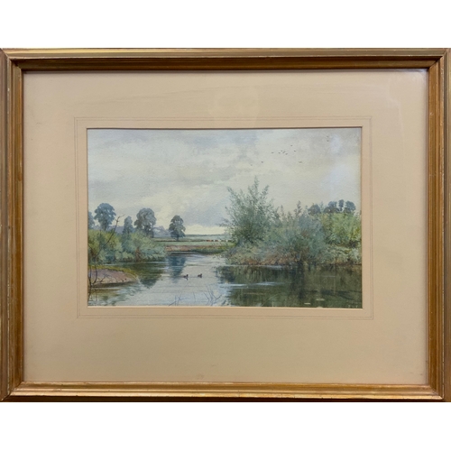 428 - R.W.F, Day break, a pond near Ely, signed, watercolour, 54cm x 43cm.