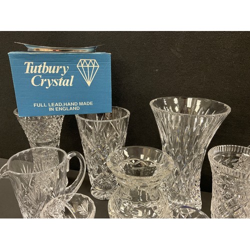 478 - Glass ware - Waterford cut glass crystal vases and other similar; qty.