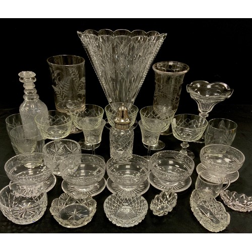 536 - 19th century glass and other; cut glass vase, 27cm high, Victorian hand engraved vases, 21cm high, s... 