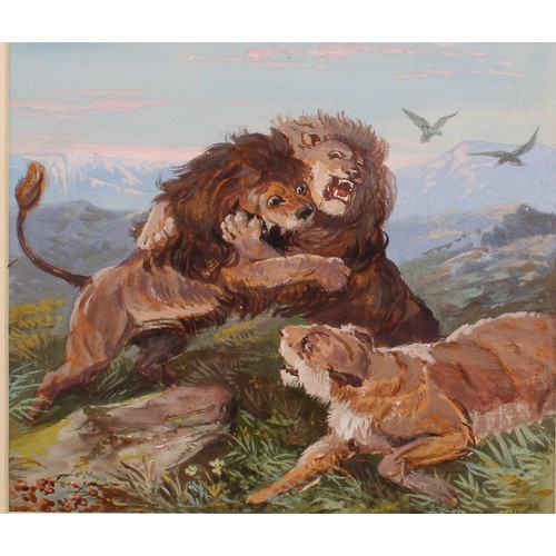 564 - John Sanderson Wells (1872-1955) 
Protecting the Pride 
signed, mixed media, 19cm x 21.5cm